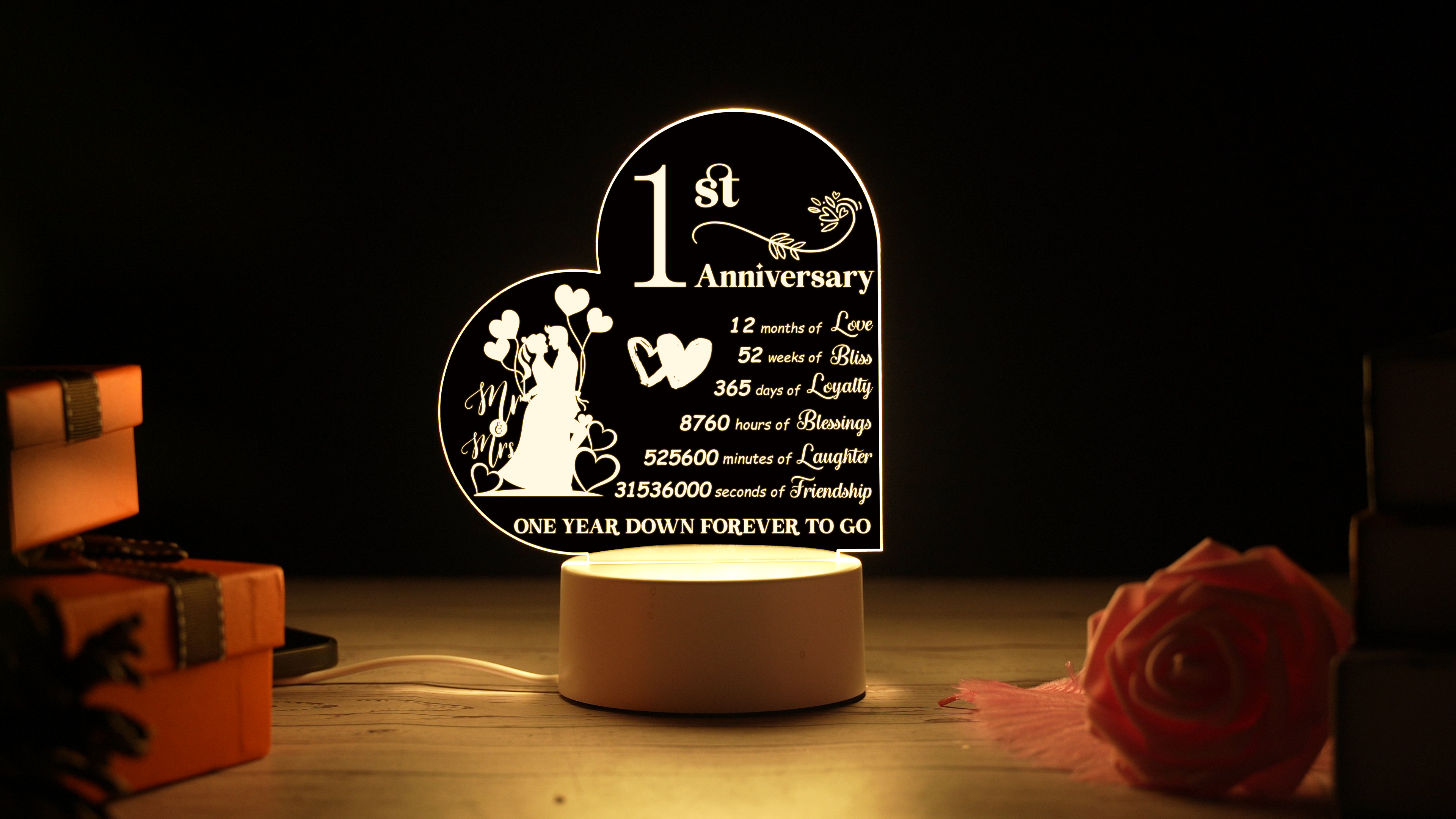 1st Anniversary Night Light Gifts for Couple First Wedding